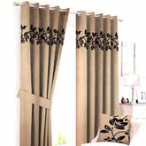 Luxury Floral Velvet Curtain - Dull Brown & Black