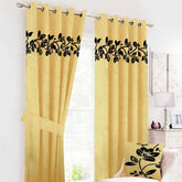 Luxury Floral Velvet Curtain - Golden & Black