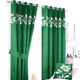 Luxury Floral Velvet Curtain - Green & Off White